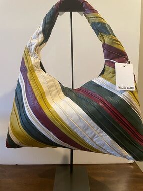 Walter Baker Striped Leather Hobo Bag in Green, White & Burgundy